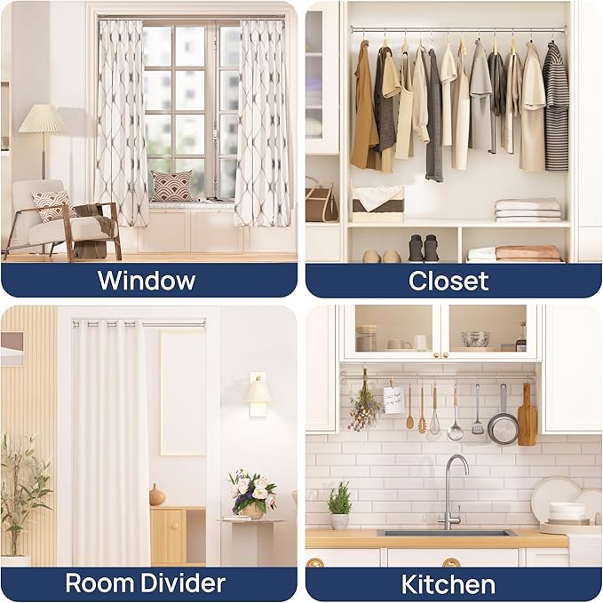 ENJOYBASICS Shower Curtain Rod 30 to 76 Inches, 1 Inch Stainless Steel Adjustable Spring Tension Rods No Drill for Bathroom, Closet, Window, Room Divider, Never Rust, Non Slip, Nickel