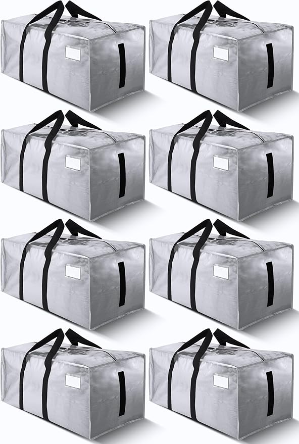 HOMESURE Supports 200lbs Heavy Duty Moving Bags - Strong Zipper & Wrap-Around Handles - Water-Resistant Storage Totes, Durable Alternative to Moving Boxes - 8 Pack - Silver