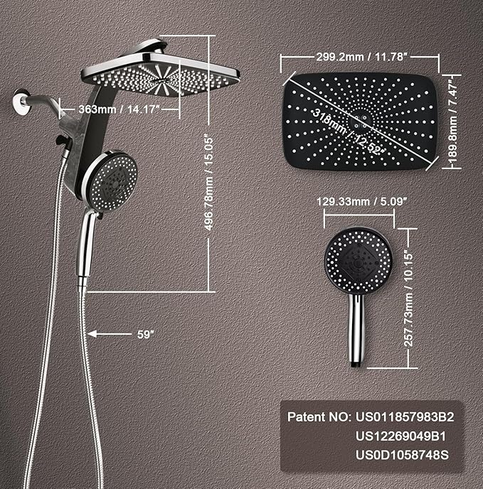 BOZYBO Rain Shower Head with Handheld: High Pressure Shower Heads with Handheld Spray Combo, 12" Rainfall Shower Head and 9 Sprays Hand Showerheads with Magnetic Docking and Power Jets, Chrome 2.5GPM