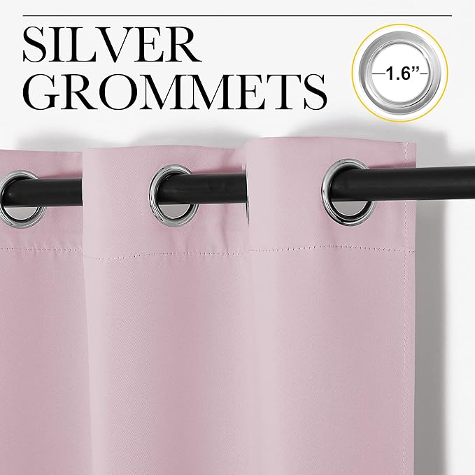 NICETOWN Blackout Curtain Blind for Bedroom, Single Panel, W42 x L45 inches, Baby Pink, Thermal Insulated Grommet Blackout Room Darkening Drape/Drapery