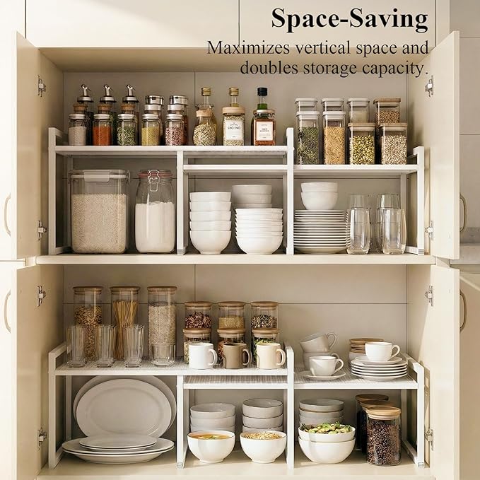 Set of 2 Cabinet Organizers 12.8''W 44 LBS Load Capacity Heavy Duty Kitchen Pantry Shelves Counter Countertop Storage Racks