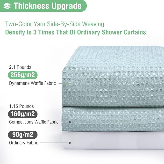 Dynamene Extra Wide Shower Curtain - 84 Inch Wide Waffle Weave Weighted Thick Cloth Bathroom Shower Curtain, Neutral Heavy Duty Hotel Bath Curtain Set with 14 Plastic Hooks, 84x72, Fog Blue