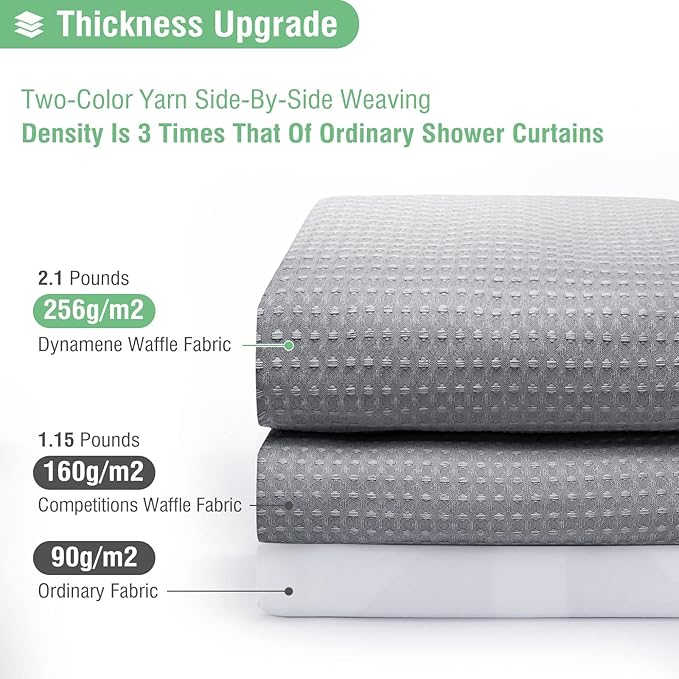 Dynamene Extra Wide Shower Curtain - 84 Inch Wide Waffle Weave Weighted Thick Cloth Bathroom Shower Curtain, Neutral Heavy Duty Hotel Bath Curtain Set with 14 Plastic Hooks, 84x72, Grey/Gray