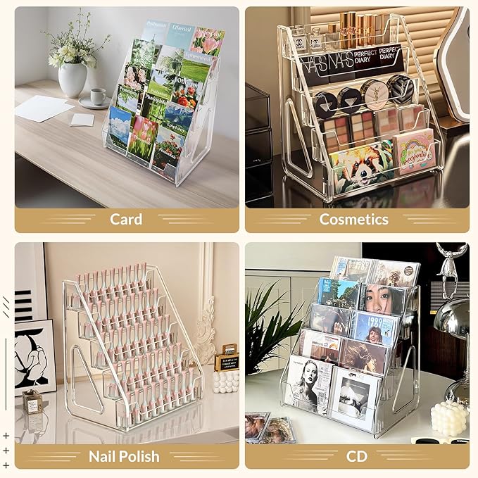 Trading Card Display Stand, Vertical Holder for Baseball Basketball Sports Graded Card Display Stand Tabletop for PSA BGS SGC Slabs, Snap-On Assembly(5 Tier, 1 Pack)