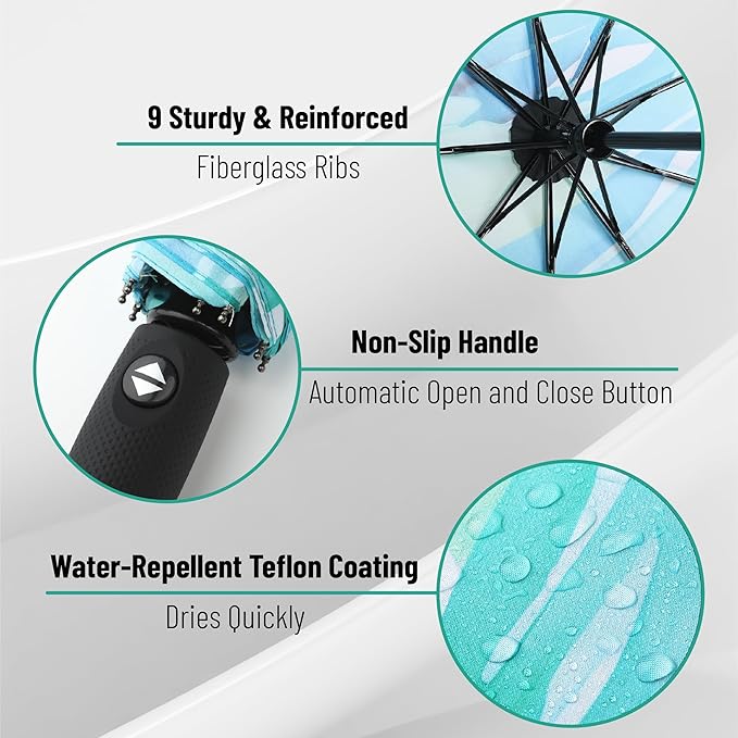 Mr. Pen- Windproof Travel Umbrella, Small Water-Resistant Automatic Folding Umbrella for Rain and Sun, Light, Compact and Portable for Women & Men, Fits Car & Backpack