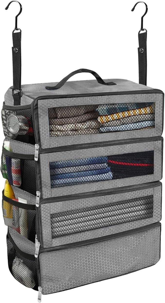 Olosar Suitcase Organizer, Travel Luggage Organizer Portable Hanging Travel Shelves Collapsible Hanging Packing Cubes for Carry on Suitcase