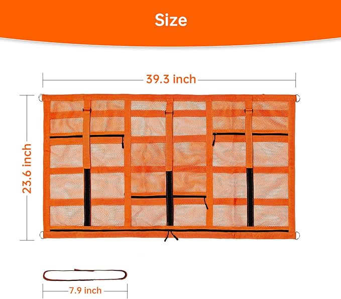 SUV Car Ceiling Cargo Net with Adhesive Straps,Double-Layer Mesh Car Roof Net Storage for Truck, Van,Travel Long Road Trip Camping Interior Accessories 39.3 X 23.6 Inch,Orange