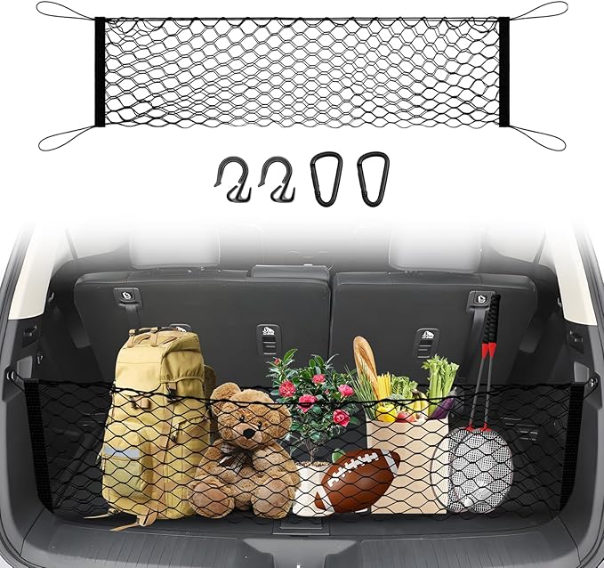 Karltys Cargo Net for Honda Pilot 2023-2026 Trunk Net | Envelope Style Elastic Mesh Net | Heavy Duty Metal Hooks | Honda Pilot Accessories