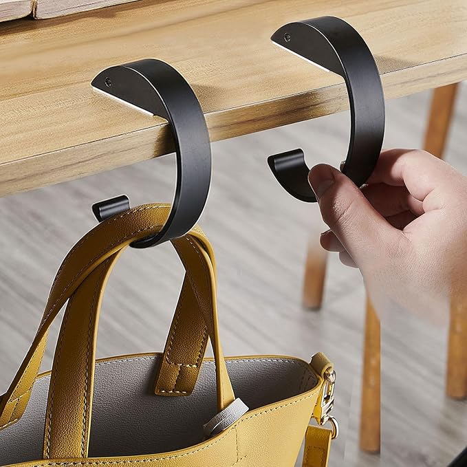 KISOY 2PCS C Shape Purse Hook for Table Handbag Hanger for Desk Heavy Duty Purse Hook Bag Holder Made of high-Strength Alloy Materials Hanger Various Heavy Items Desk Hook (C Shape(2 Black))