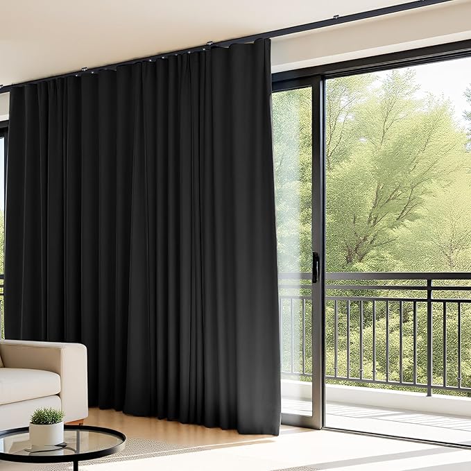 Room Divider Curtains Flexible Ceiling Tracks Set Curtain Track Ceiling Mount Blackout Curtain for Living Room Bedroom Ceiling Curtain Rod Privacy Dividers Panels W180 x H96 Black Drape & Black Rail