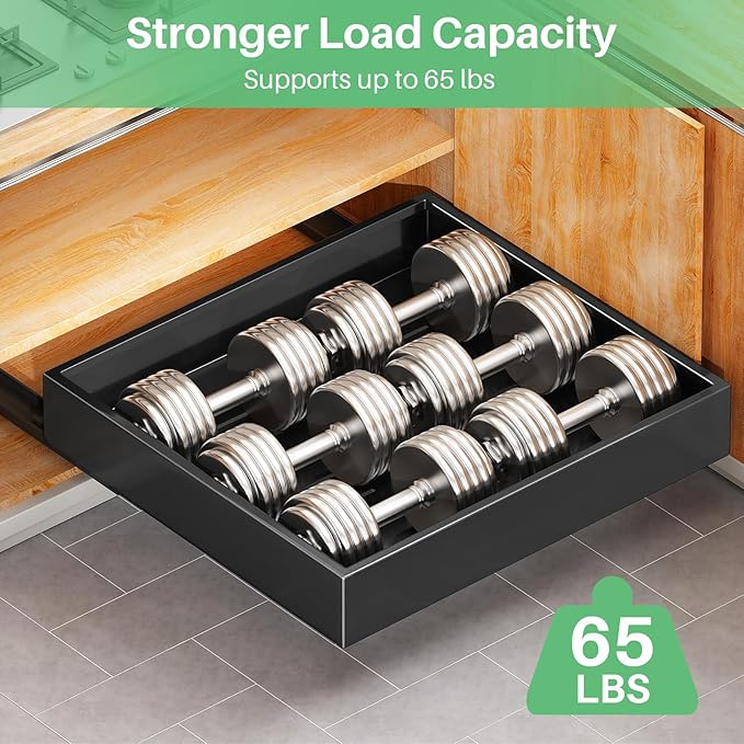 Pull out Cabinet Organizer, 21"Deep, Heavy Duty Full-Extension Slide out Drawers for Kitchen Cabinets with Nano Adhesive, Roll Out Shelf Sliding Cabinet for Pots, Bathroom, Pantry, Under Sink, Black