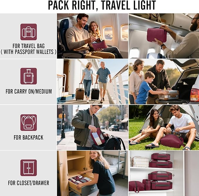 Veken 8 Set Packing Cubes for Travel Essentials, Gifts for women, Suitcase Organizer Bags in 4 Sizes, Carry-On Luggage Accessories with Large Laundry & Shoes Bag, Must-Have for Airplane