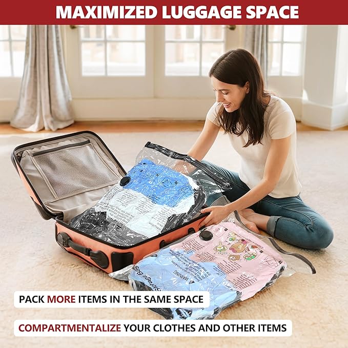 Vacuum Seal Bags for Clothing Travel and Home Storage, Travel Vacuum Bags with Electric Pump, Space Saver Compression Packing Cubes for Luggage Suitcase Bedding Blankets Clothes, 10 Medium