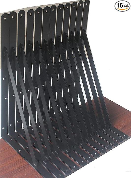 16 Pack L22 x H 12" Black Heavy Duty Shelf Brackets with Screws Metal Shelf Brackets Shelf Support Angle Brackets for Shelves L Brackets Heavy Duty Floating Shelf