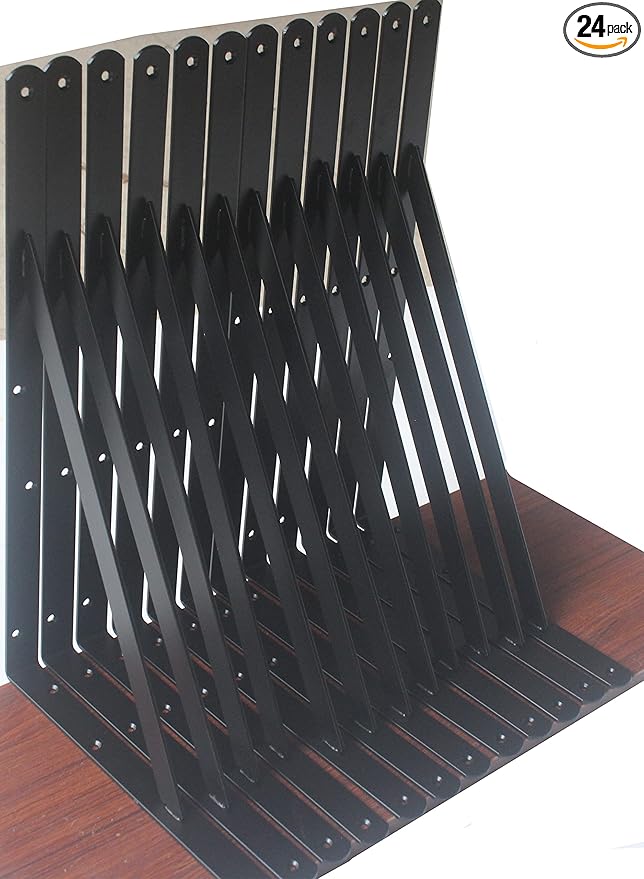 24 Pack L18 x H 12" Black Heavy Duty Shelf Brackets with Screws Metal Shelf Brackets Shelf Support Angle Brackets for Shelves L Brackets Heavy Duty Floating Shelf