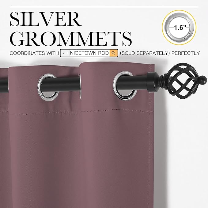 NICETOWN Kitchen Blackout Window Dry Rose Curtain Panel, 1 Panel, 55 by 78 inches Long, Home Fashion Thermal Insulated Solid Grommet Room Darkening Drape for Apartment