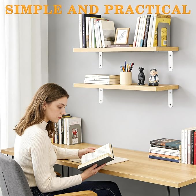 Alise Floating Shelf Brackets,L Brackets for Shelves Heavy Duty Shelving Brackets Stainless Steel Corner Brace Angle Bracket for Wood,5x3 Inch Wall Shelf Bracket White,Pack of 4