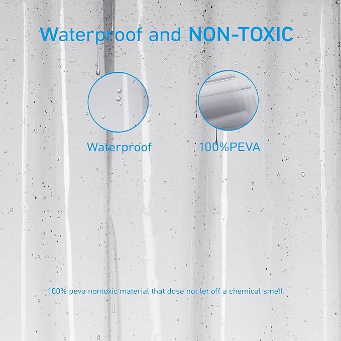 EHZNZIE Clear Black Shower Curtain Liner 72x72, PEVA Waterproof Bath Curtain, No Chemical Smell, 3 Weighted Magnets, Durable with Rustproof Metal Grommets