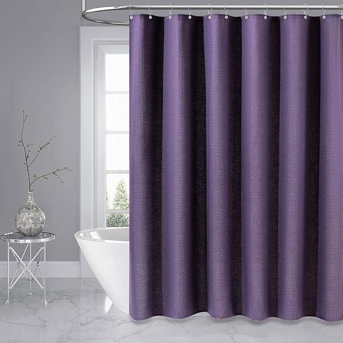 Dynamene Extra Long Shower Curtain,96 Inch Long Waffle Weave Heavy Duty Thick Fabric Bathroom Shower Curtain, Neutral Weighted Hotel Bath Curtain Set with 12 Plastic Hooks,72x96,Purple
