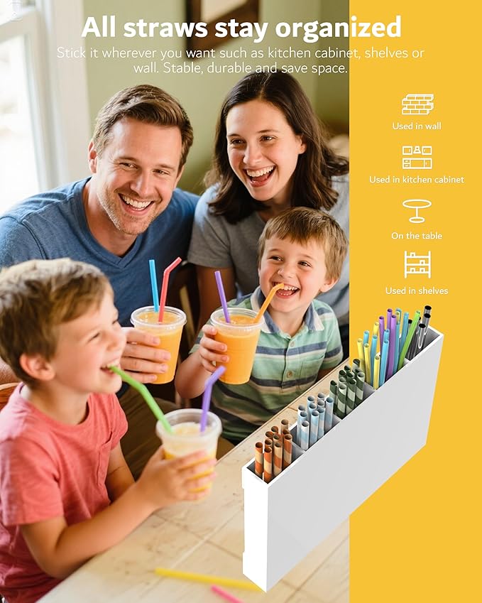 Magnetic Acrylic Straw Holder for Fridge - 5 Slot Sturdy Kitchen Organizer, Adhesive-Free Refrigerator Storage for Metal, Glass, Silicone Straws & Utensils (White-Magnetic Type-5C)