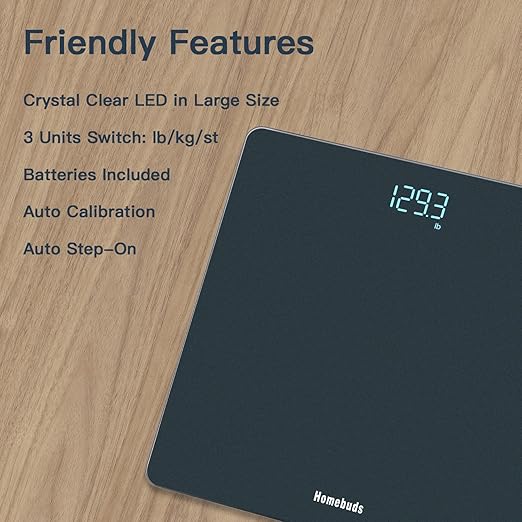 Homebuds Bathroom Scale for Body Weight, Precision 0.1lb by Our Professional Scale Factory Since 2001, Digital Weight Scale LED Display and Step-On, 3*AAA Batteries Included, 400lb/182kg, Blue