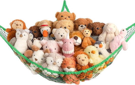 Stuffed Animal Storage Hammock Net Corner - Large Toy Hammock Net for Stuffed Animals Room Decor - Cute Stuff Animal Organizer Holder for Plush Plushie - Kids Baby Nursery Wall Bedroom Home Decor
