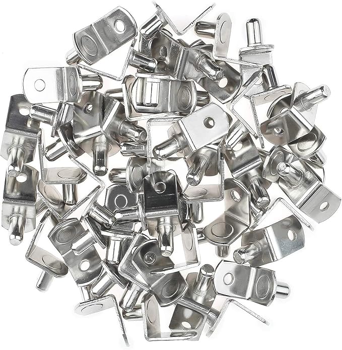 40 Pcs Shelf Support Pegs,1/4 Inch Diameter Shelf Bracket Pegs with Hole,Nickel Plated L-Shaped Clips for Kitchen & Bookcase Shelf Cabinet Furniture Closet Shelf Pins Support