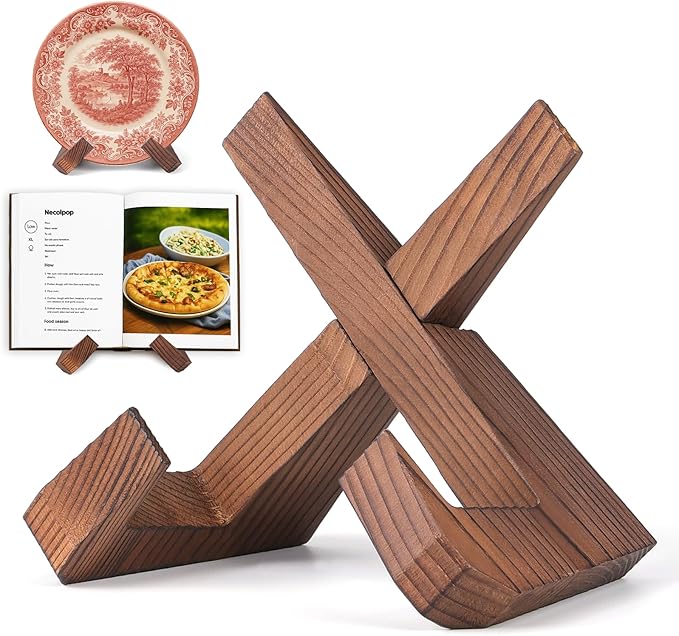 XKDOUS 6.5 Inch Thicken Plate Stand for Displaying Wooden Cook Book Stand for Kitchen Decorative Plate Display Stand Picture Frame Holder for Book, Plate, Photo, Table Top Easels