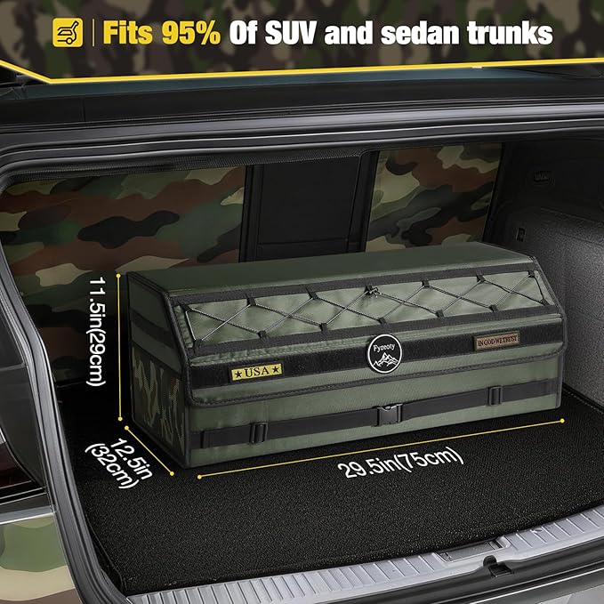Fyzeoty Car Organizers and Storage - Trunk Organizer for Suv Car,Car Trunk Oxford Fabric Storage Box,Extra Large,Customizable Tactical Lid,Collapsible and Adjustable Tactical-Green