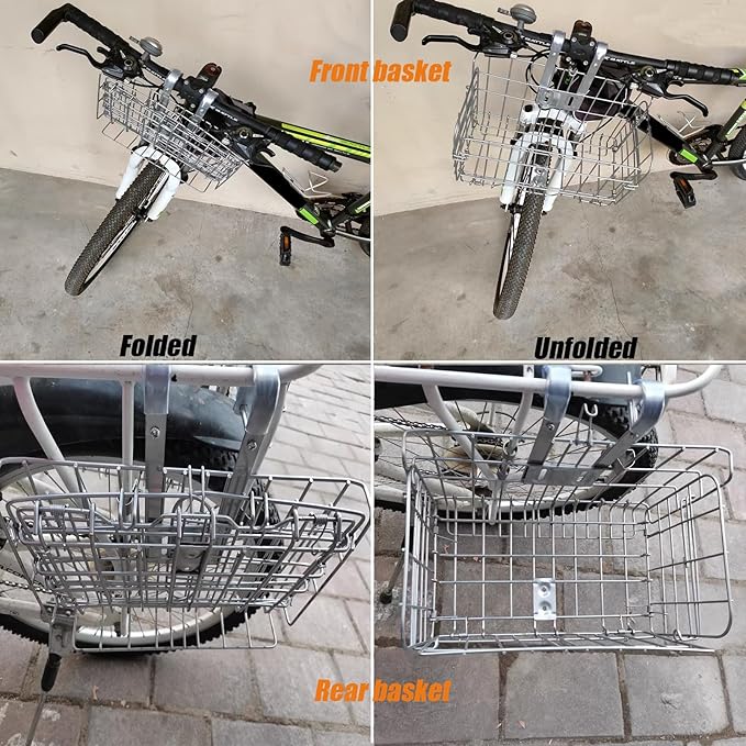 Folding Bike Front Basket Bicycle Wire Basket with Handles Easy Installation on Front Handlebar