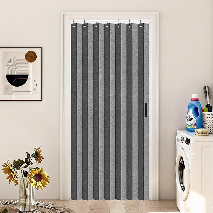 Vatge Closet Curtain for Open Closet, Pleated Folding Curtains for Doorway, Privacy Room Divider for Separation,1 Panel with Tieback, W39 x L78, Grey