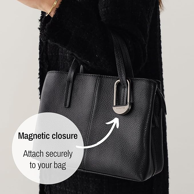 FLIP Bag Hook - Newly Redesigned. Portable Purse Hanger for Table with Magnetic Closure - Now Holds up to 50 lbs (Chrome Black)