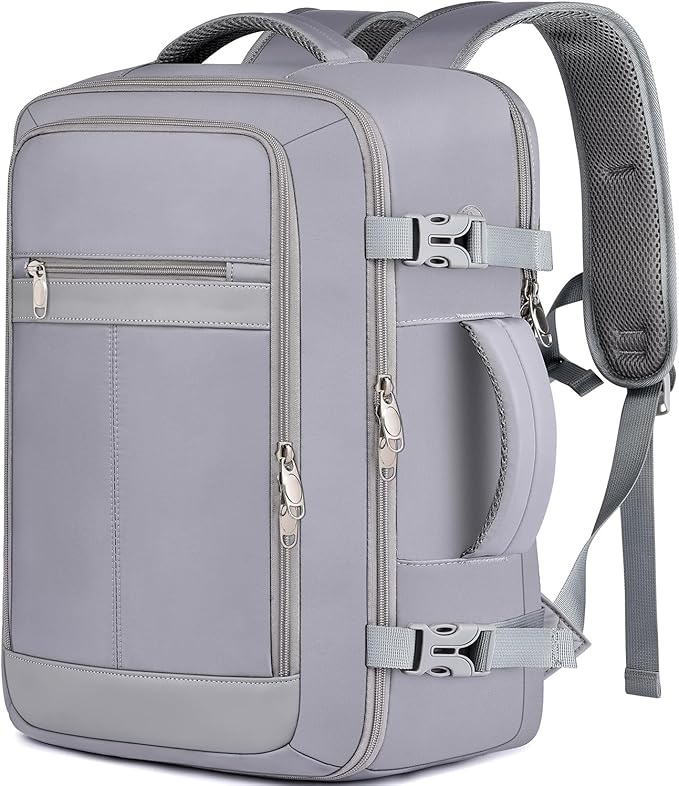 EZUOLA Personal Item Travel Backpack for Men Women,Carry On Backpack with Shoe Pouch, TSA 15.6inch Laptop Mochila Flight Approved,College Teacher Bag Casual Daypack for Hiking Outdoor Weekend,Grey