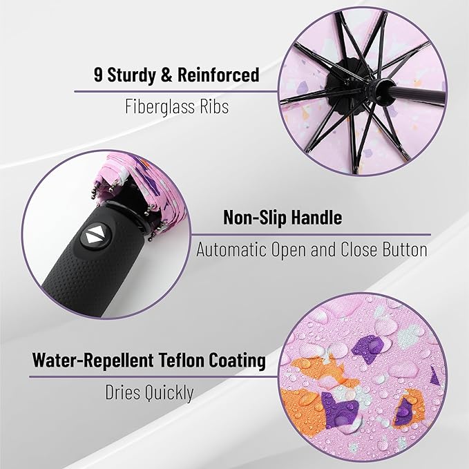 Mr. Pen- Windproof Travel Umbrella, Small Water-Resistant Automatic Folding Umbrella for Rain and Sun, Light, Compact and Portable for Women & Men, Fits Car & Backpack