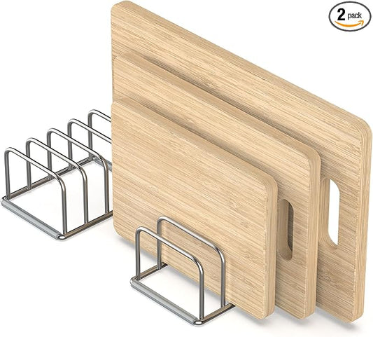 Cutting Board Holder, 2PSC Cutting Board Organizer Rack, 304 Stainless Steel Cookie Sheet Baking Pan and Tray Organizer for Kitchen Cabinet and Pantry Storage (1.0 Inch Width Slots)