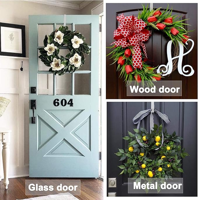 Wreath Hanger, Adjustable Over The Door Wreath Hanger from 15 to 25 Inches & Wreath Holder & Wreath Door Hanger for Front Door Decor 20 lbs Larger Christmas Decorations Hook (White)