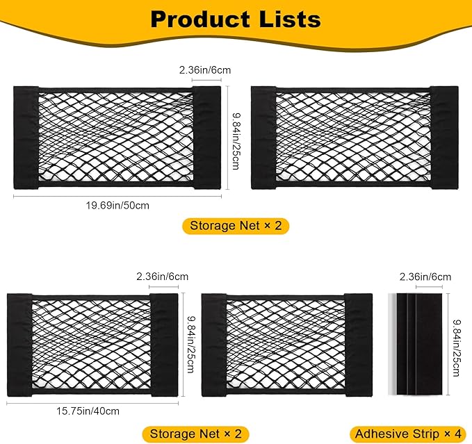 PIFOOG 4Pcs Car Net Pocket Elastic Small Mesh Cargo Storage Nets Bag Organizer Wall Sticker Pouch Netting Universal for Vehicle SUV Trunk Seat RV Camper