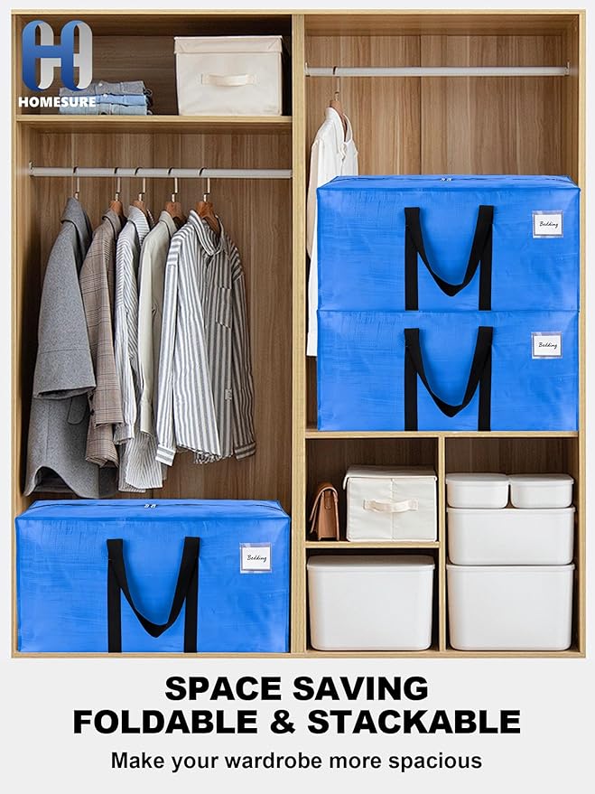 HOMESURE Supports 200lbs Heavy Duty Moving Bags - Strong Zipper & Wrap-Around Handles - Water-Resistant Storage Totes, Durable Alternative to Moving Boxes - 8 Pack - Sky Blue