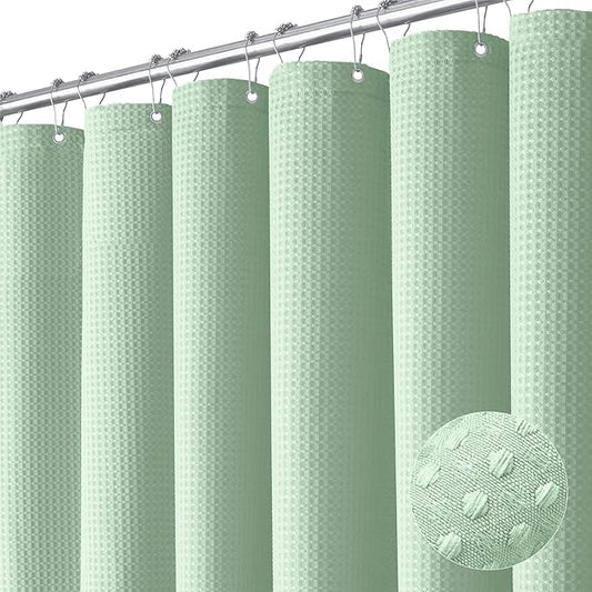 Dynamene Extra Long Shower Curtain - 84 Inch Long Waffle Weave Heavy Duty Fabric Bathroom Shower Curtain, Neutral Weighted Hotel Thick Bath Curtain Set with 12 Plastic Hooks,72x84, Mint Green