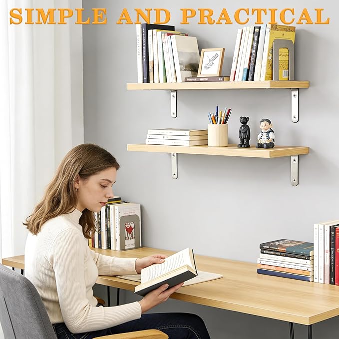 Alise Floating Shelf Brackets,L Brackets for Shelves Heavy Duty Shelving Bracket Stainless Steel Corner Brace Angle Brackets for Wood,5x3 Inch Wall Bracket,Pack of 4,Brushed