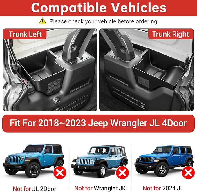 Wheel Well Storage Bin Fit for 2018-2023 Jeep Wrangler JL JLU 4XE Rear Trunk Side Storage Box Cargo Organizer Cargo Tray for Wrangler JL 4dr Accessories(18-23 Trunk Organizer, Not Gladiator)