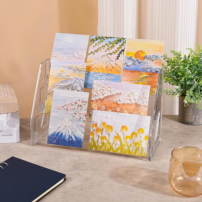 CELSOL 2 Pack Elevated 3 Tier Clear Acrylic Card Display Stand for Trading Cards, Sports Cards, Greeting Cards, Stickers – Slanted Holder for PSA Slabs, Vendors, Collectors & Retail (3 Tier 2 Pack)