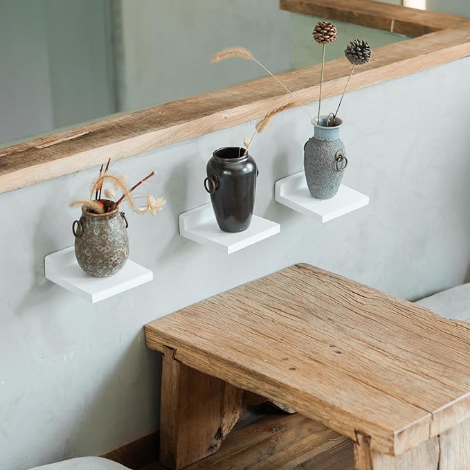 QsQueen Small Floating Shelves Mini Shelves Hanging Display 5 Inch Wall Shelf for Bathroom Livingroom Bedroom,3 Pack, with 2 Types of Installation, Great for Room Decor