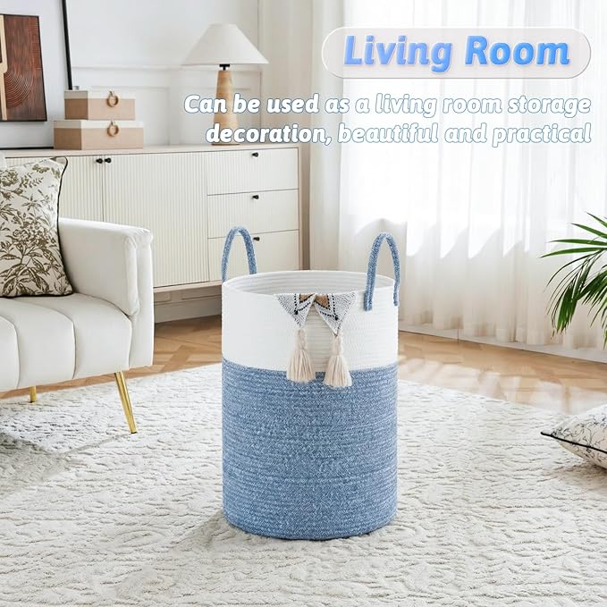 Laundry Basket,Woven Cotton Rope Laundry Hamper,80L for Decor Storage of Dirty Clothes,Toys and Blankets in Bathroom,Baby Room and Living Room