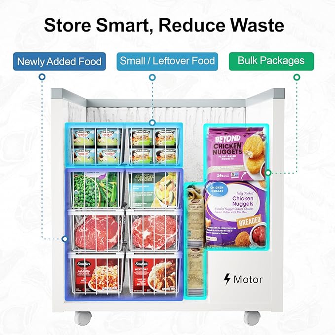iSPECLE Freezer Organizer Bins - Fits 7 Cu.Ft Chest Freezer, 4 Pack Stackable Wire Baskets(14.7" Length), Heavy Duty Coated Deep Freezer Organizer, Rust Resistant for Frozen Food Sorting, White