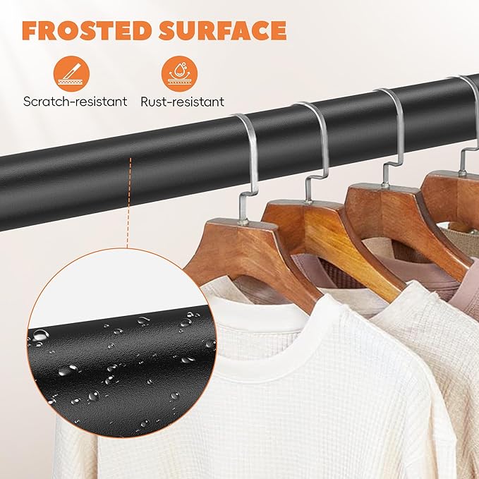 Closet Rod 50-87 Inches, Adjustable Heavy Duty Metal Black Closet Rods for Hanging Clothes 1.3 Inches Diameter for Wardrobes Laundry