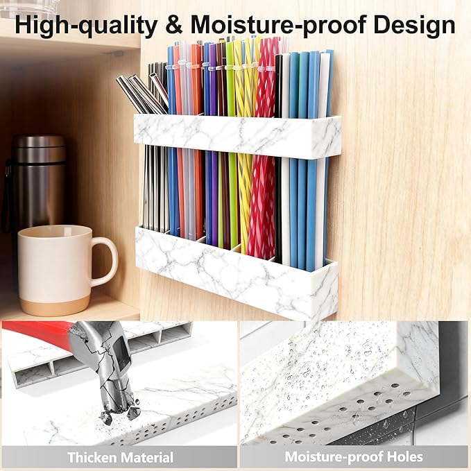 9.5” Large Acrylic Straw Holder for Cabinet Door, Reusable Adjustable Two-Part Straws Organizer with Ultra Sticky Adhesive Strips, 2026 Straw Storage for Kitchen Cupboard