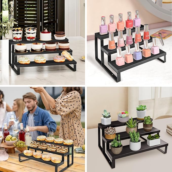 3 Tier Cologne Stand for Men,12 Inch Wooden Perfume Organizer for Dresser Waterproof Cologne Stand with Anti-Slip Washers for Makeup,Figures,Cupcake,Perfume,Dessert,Display Risers Stand for Organize