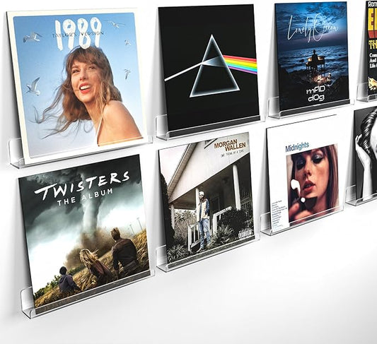 Laurensory 8 Pack Vinyl Record Shelf Wall Mount Shelves, 12 inch Clear Acrylic Vinyl Record Holder Display, Floating Shelves for Wall Decor, Magazine Rack, Kids Bookshelf, for Bedroom, Living Room