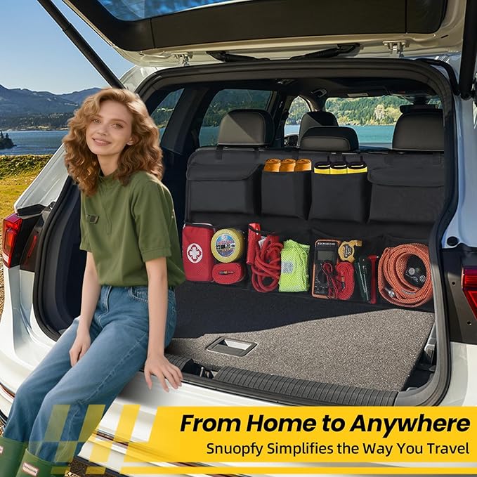 Snuopfy Car Trunk Organizer, Backseat Hanging Organizer with 8 Large Storage Bag Super Capacity -Trunk Organizer for SUV,Truck,Van -Your Space Saving Expert - Black